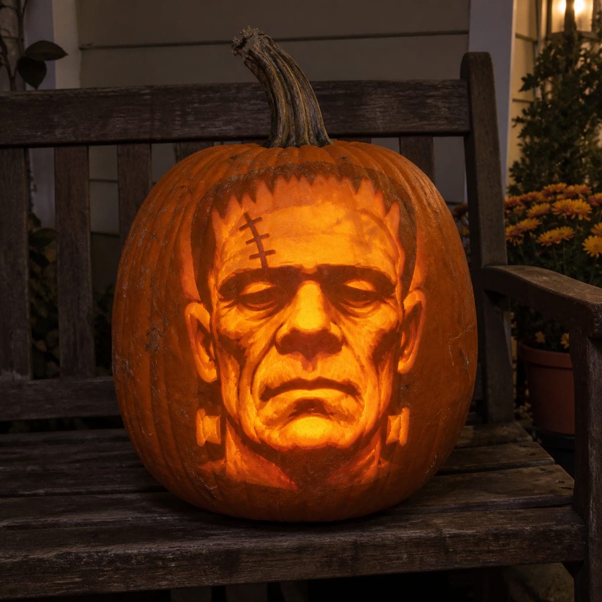 Frankenstein Monster Portrait Shaded Jack-O-Lantern
