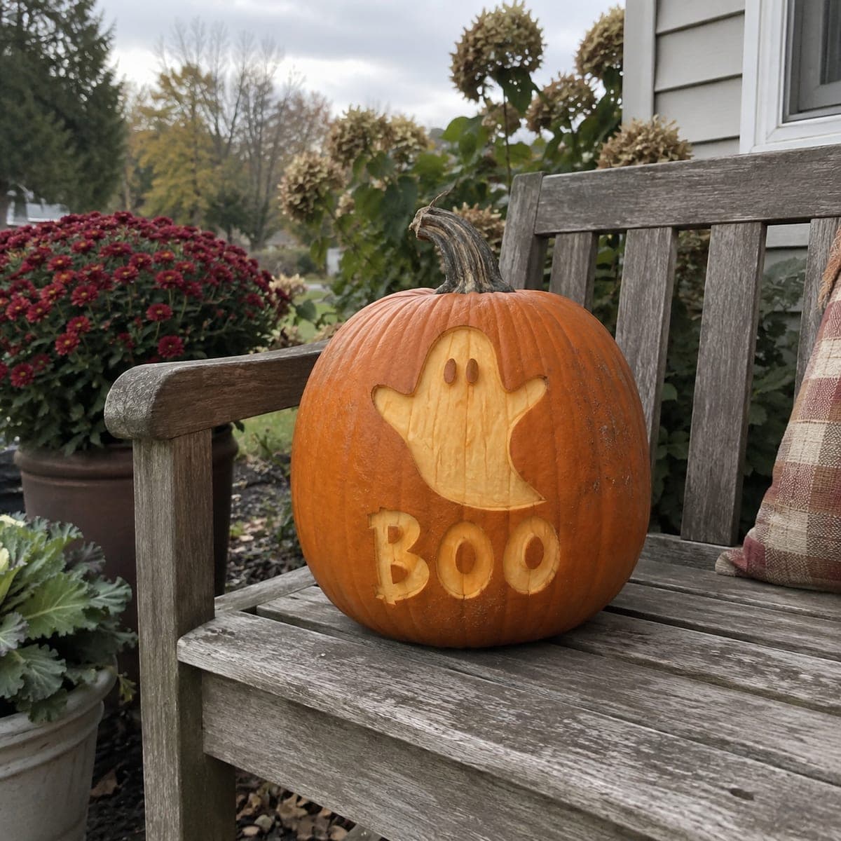 Cute Ghost Boo Carved Pumpkin for Kids