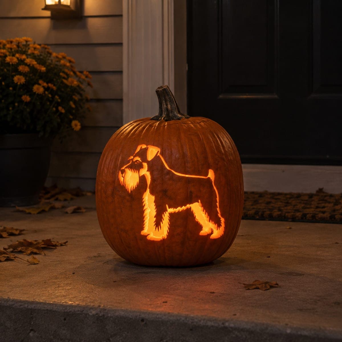 Schnauzer Silhouette Glowing Jack-O-Lantern