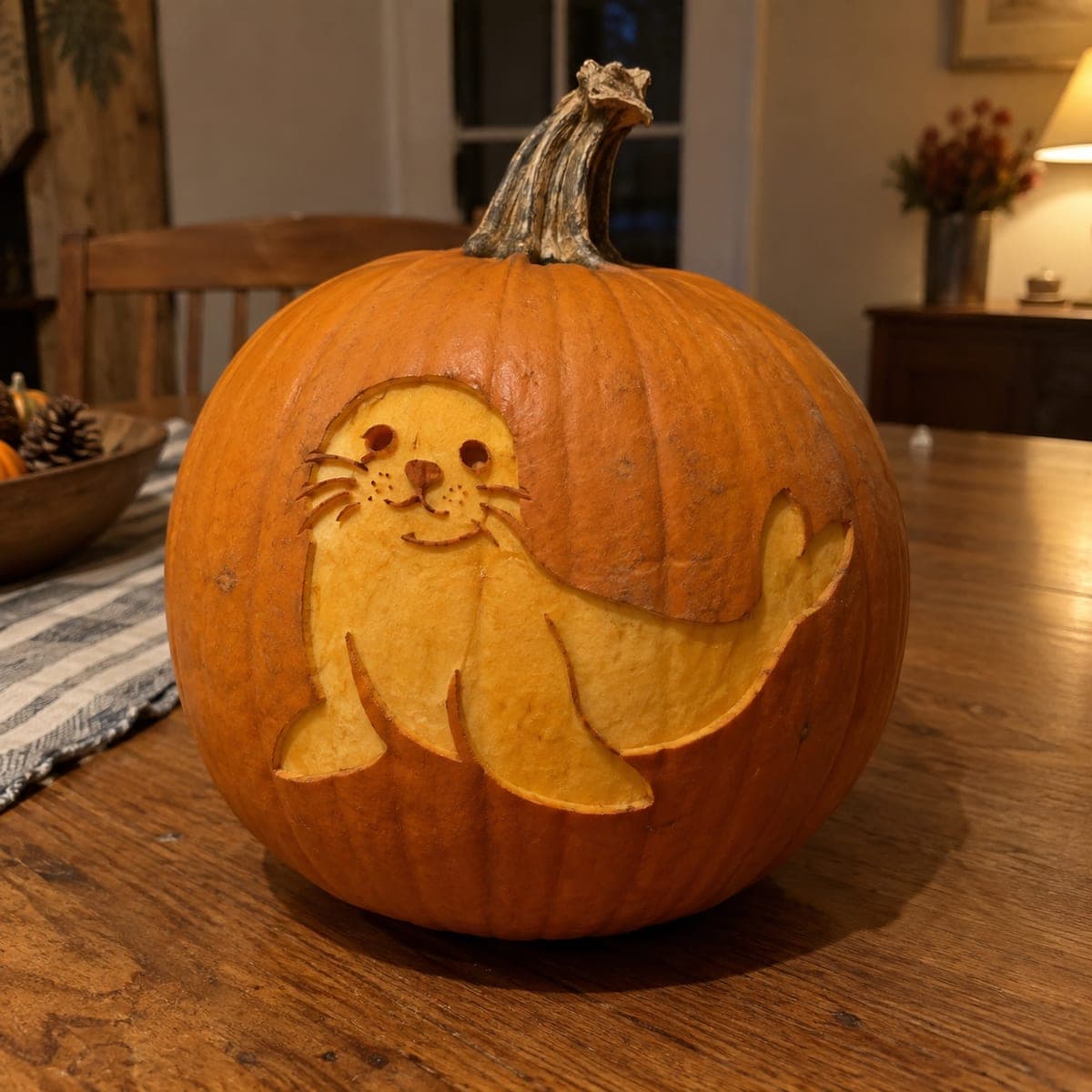 Baby Seal Pumpkin Carving with Cute Whiskers