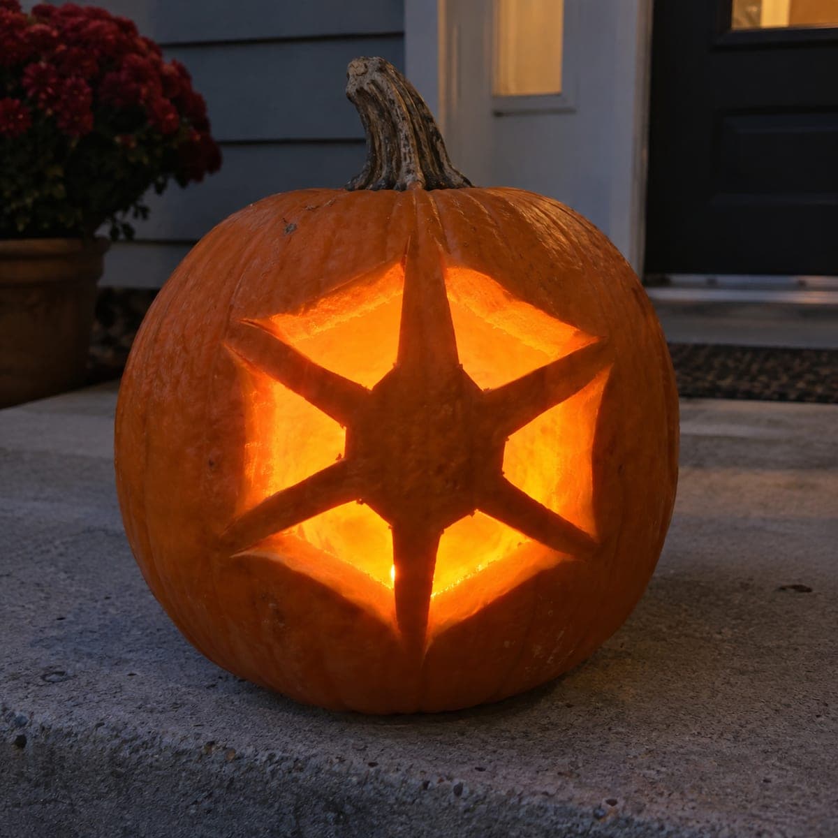 Six-Pointed Star Burst Glowing Pumpkin Cutout