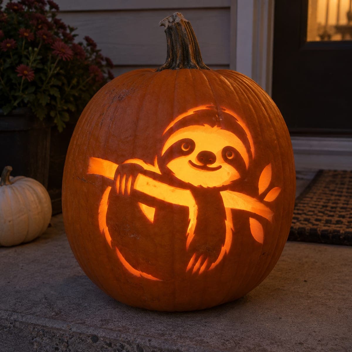 Cute Sloth on a Branch Glowing Pumpkin Cutout