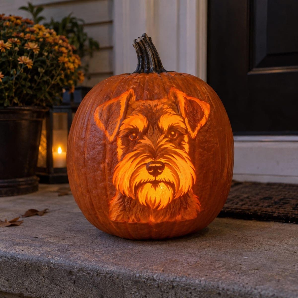 Schnauzer Face Shaded Portrait Jack-O-Lantern
