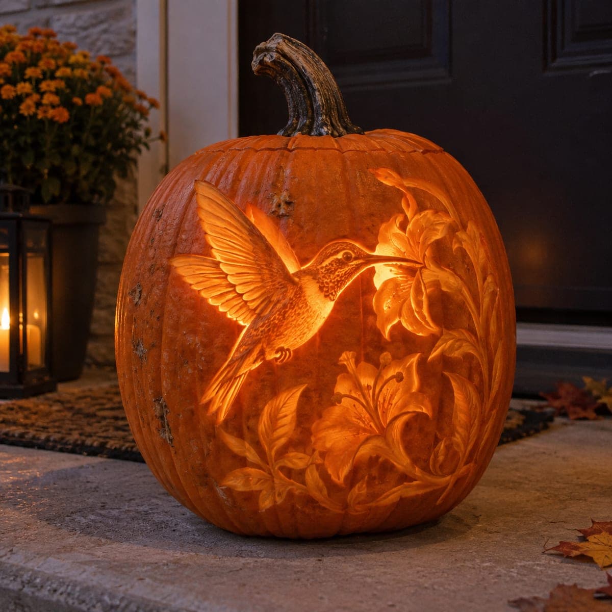 Hummingbird with Floral Wreath Expert Shading Pumpkin