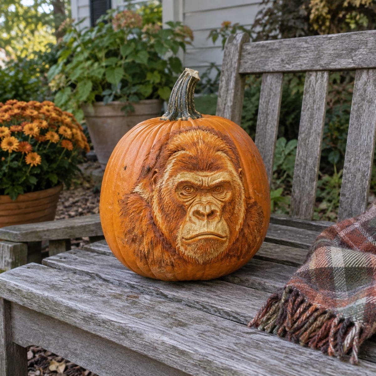 Gorilla Portrait Shaded Pumpkin Carving Idea