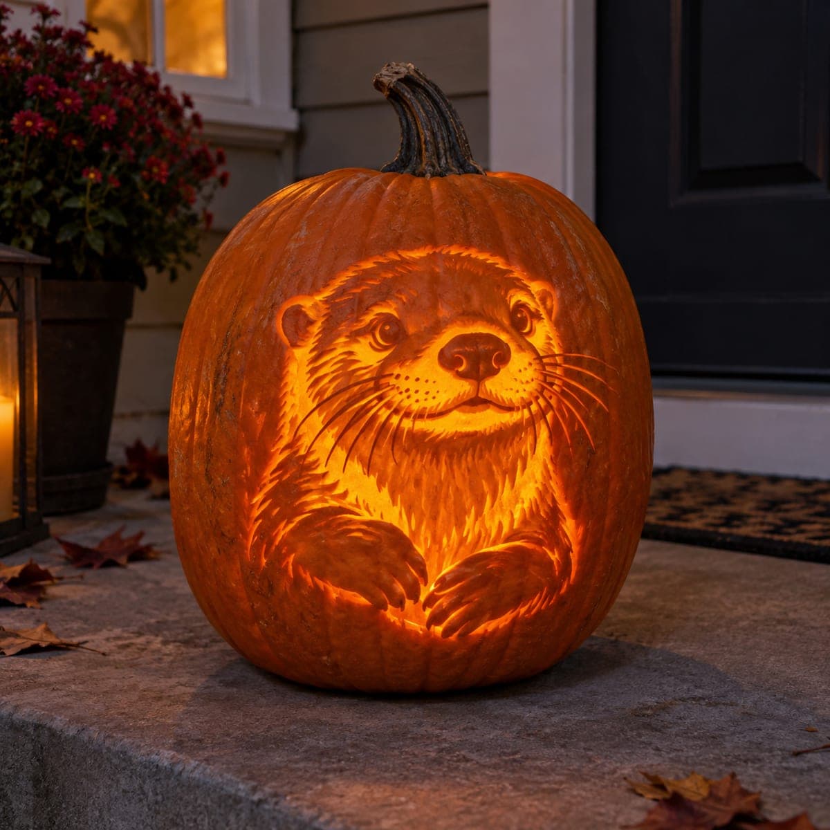 Glowing River Otter Jack-O-Lantern Carving