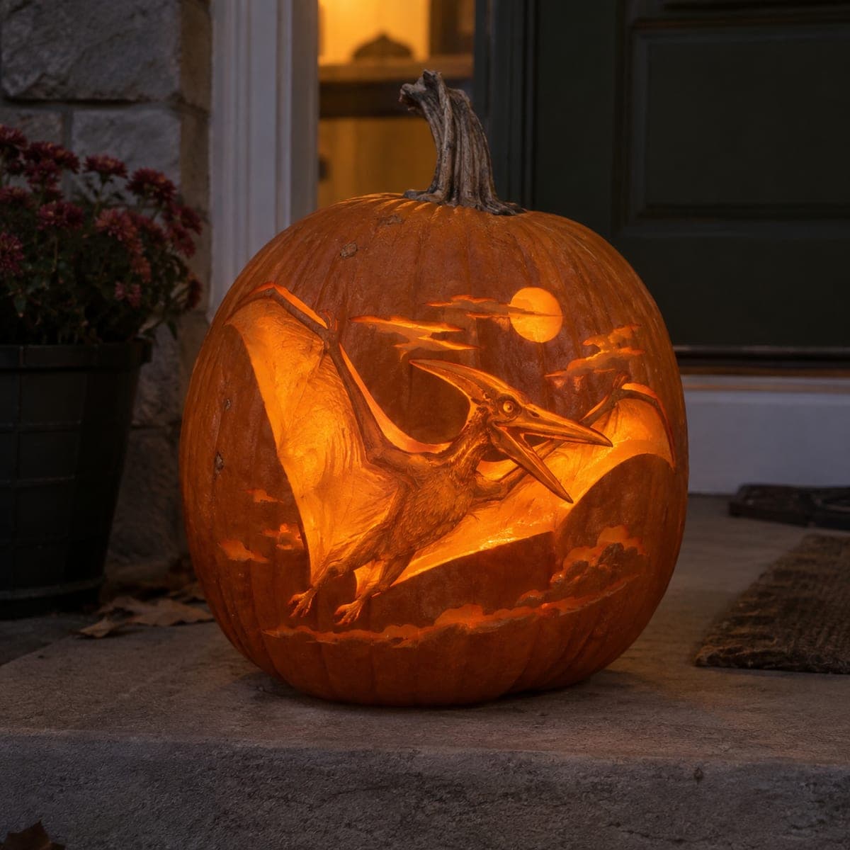 Pterodactyl Night Sky Dinosaur Pumpkin Scene