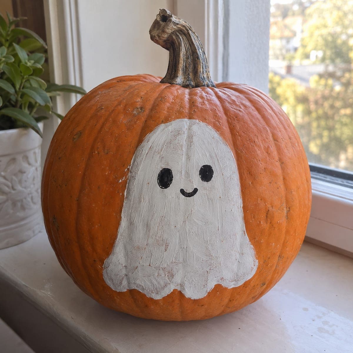 Cute Painted Ghost No-Carve Pumpkin