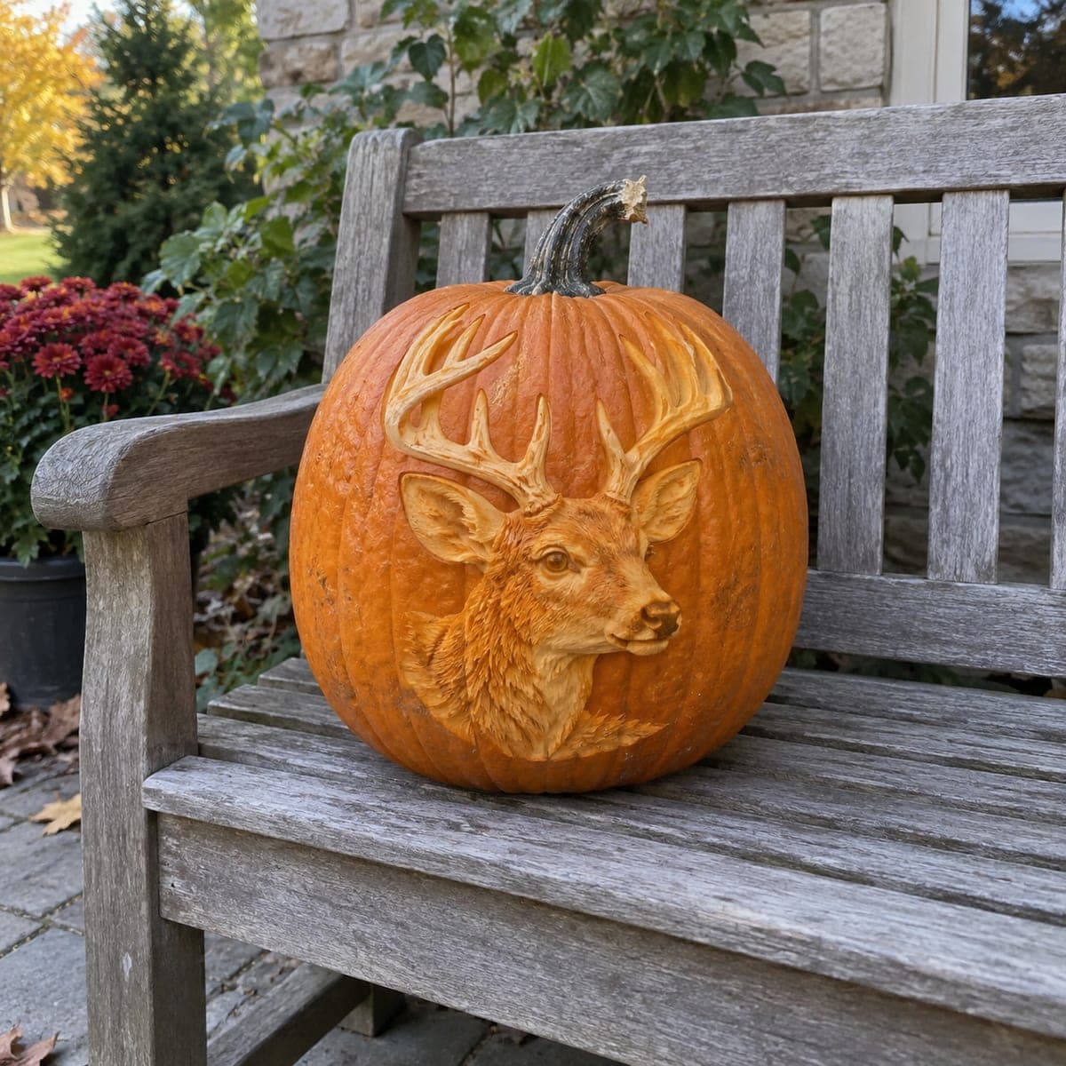 Whitetail Buck Relief Carved Pumpkin