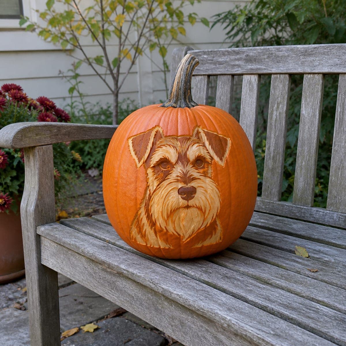 Miniature Schnauzer Portrait Etched Pumpkin