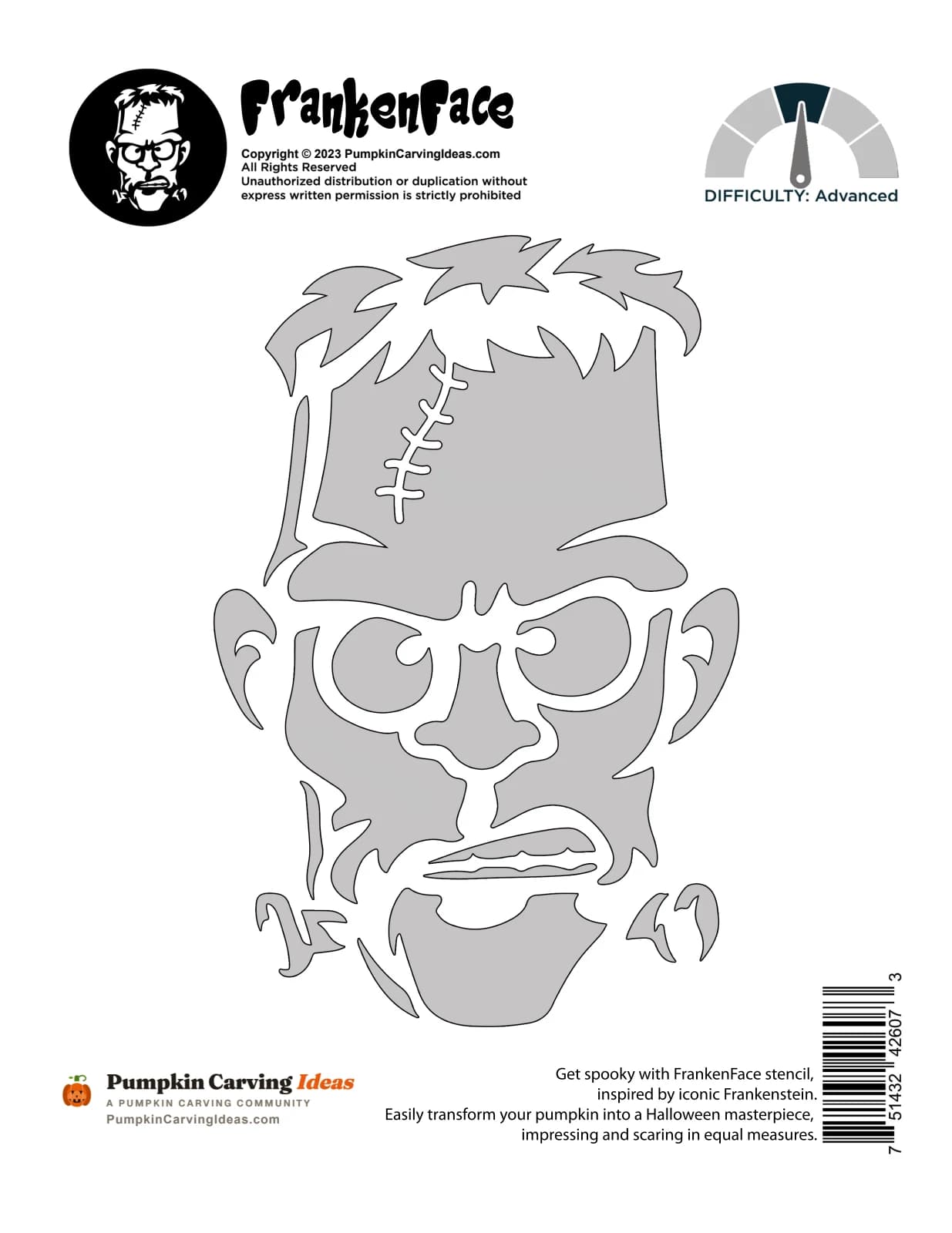 Frankenstein Face printable pattern