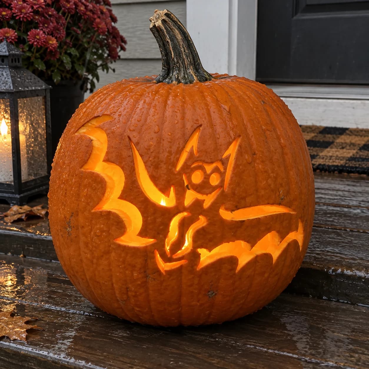 Cartoon Bat Pumpkin Stencil