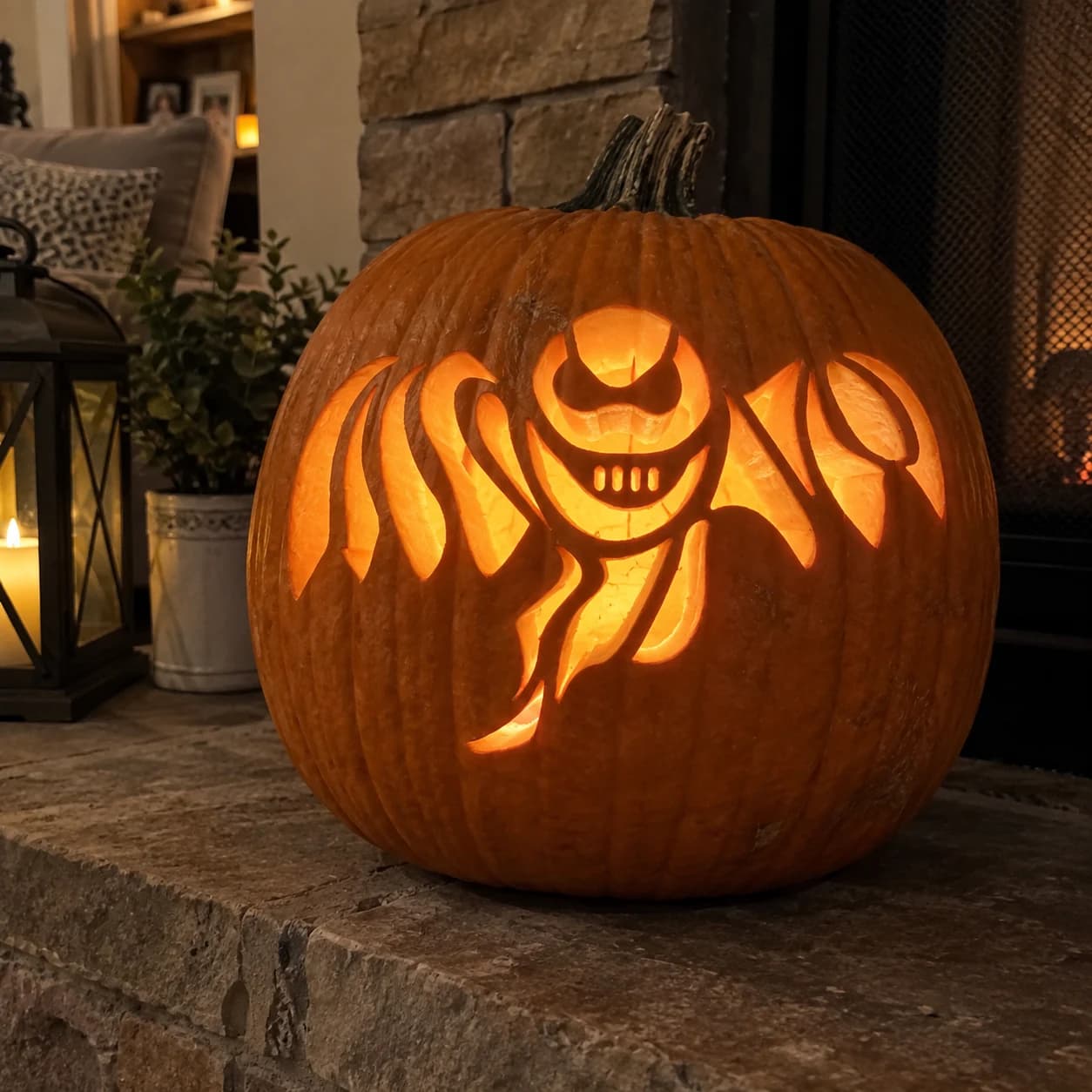 Skeletal Ghost Pumpkin Stencil