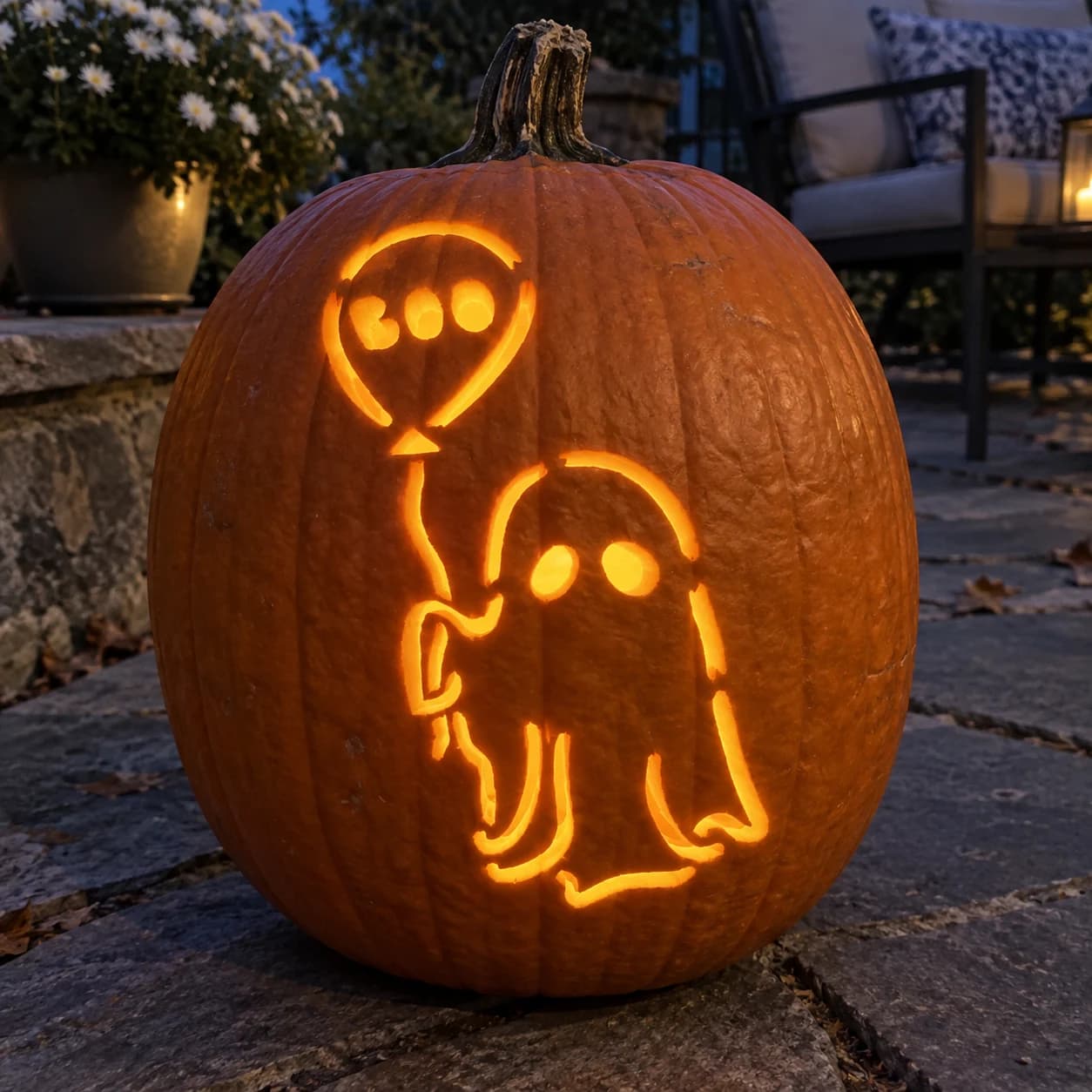 Ghost with BOO Balloon Pumpkin Stencil pumpkin carving stencil