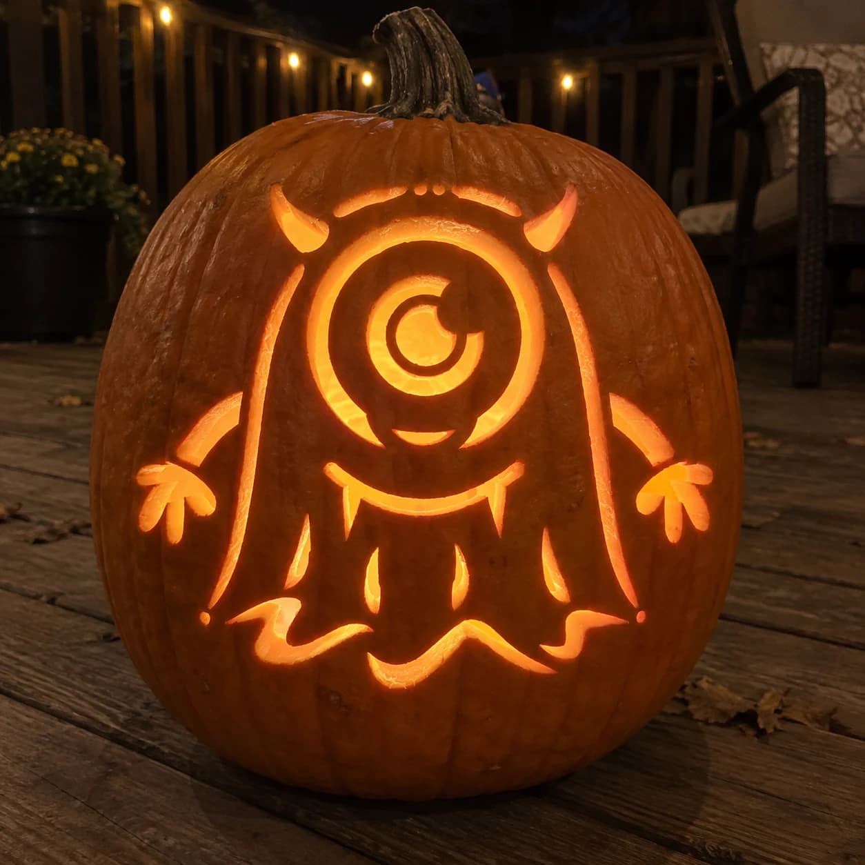 One-Eyed Horned Monster Pumpkin Stencil