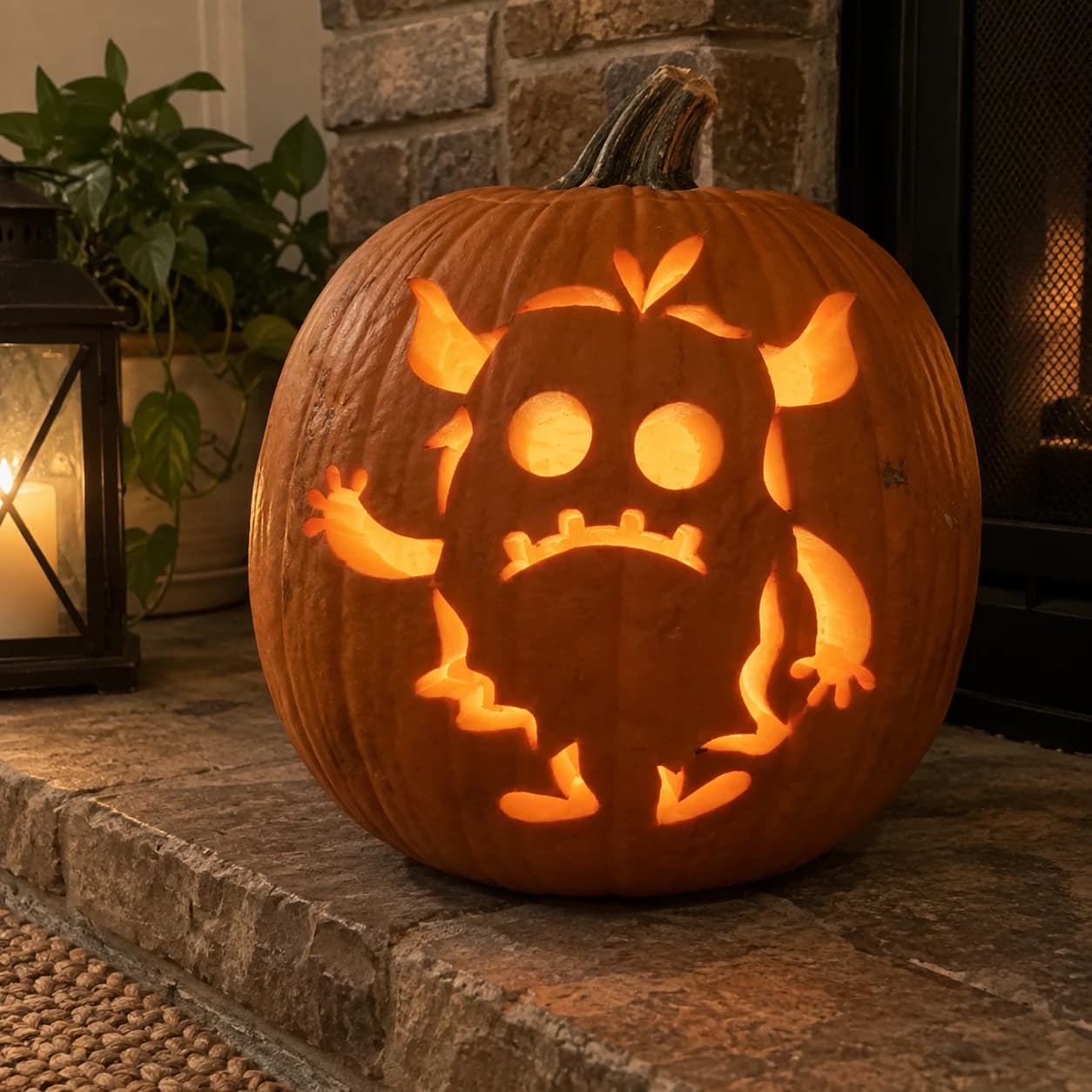 Round Cartoon Monster Pumpkin Stencil