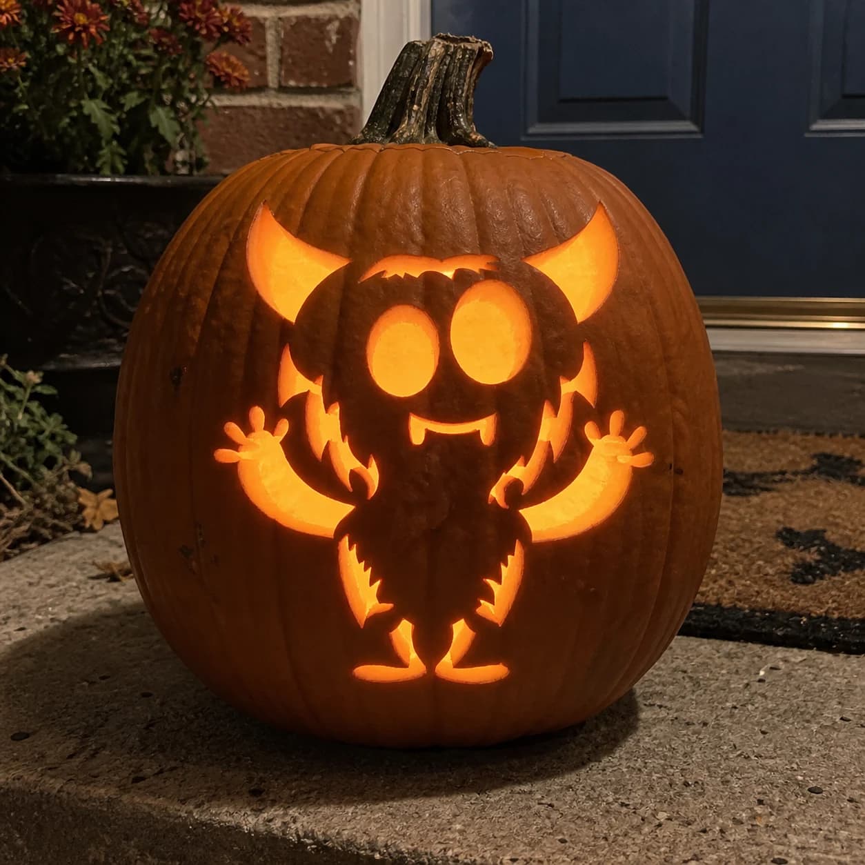 Cute Cartoon Monster Pumpkin Stencil