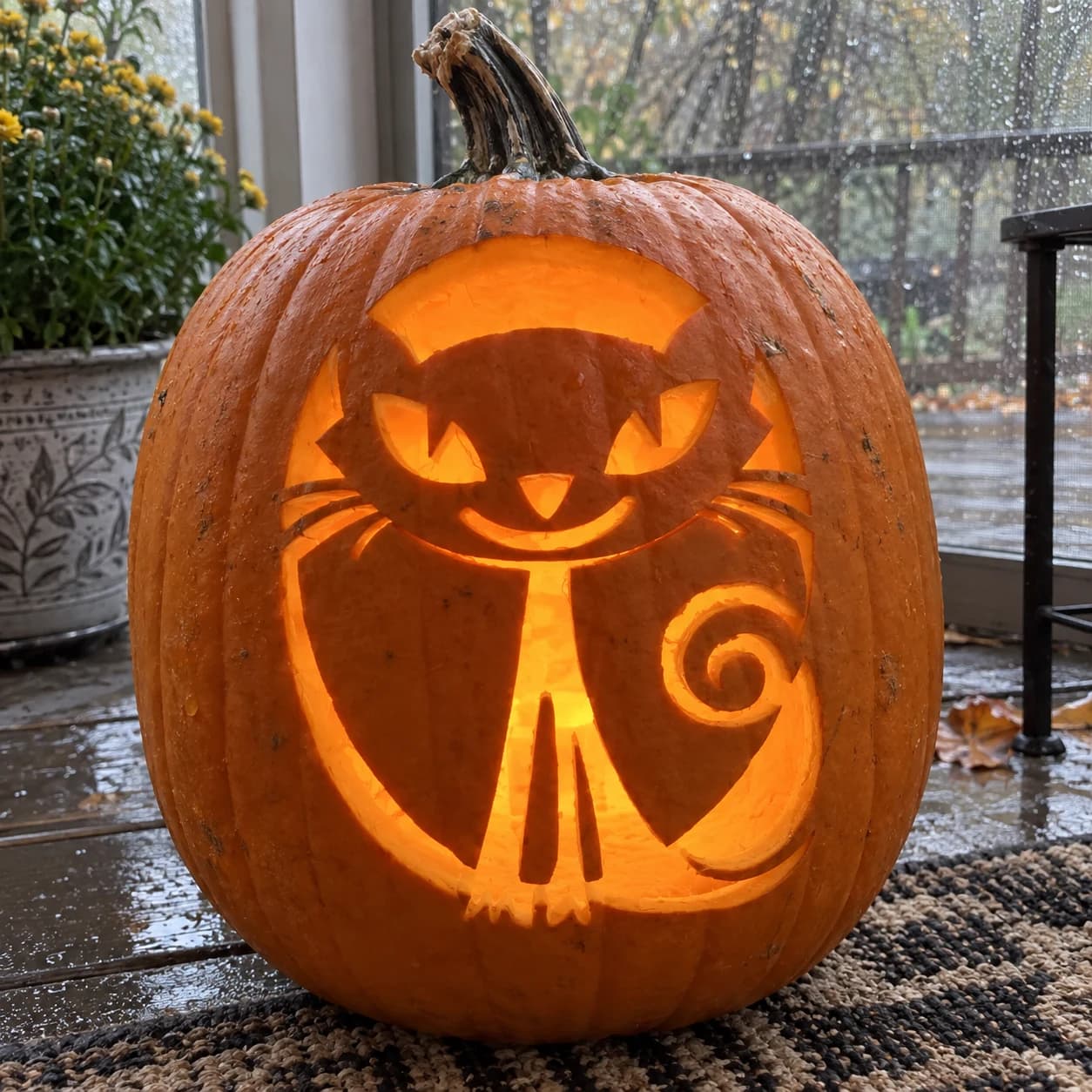 Sitting Black Cat Pumpkin Stencil