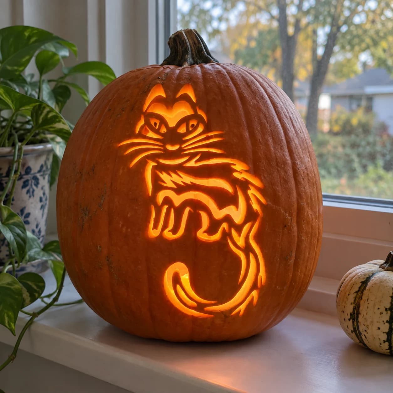 Shaggy Cat Pumpkin Stencil