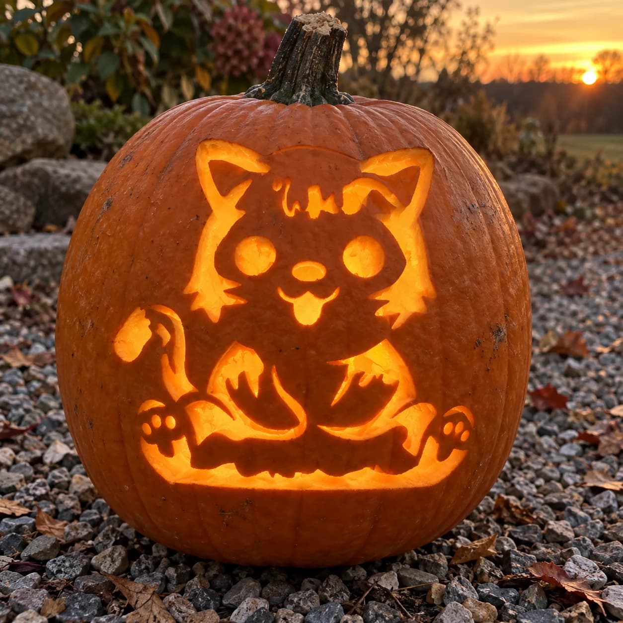 Fluffy Kitten Pumpkin Stencil pumpkin carving stencil