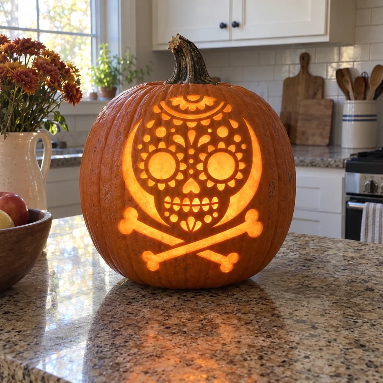 Sugar Skull Pumpkin Stencil