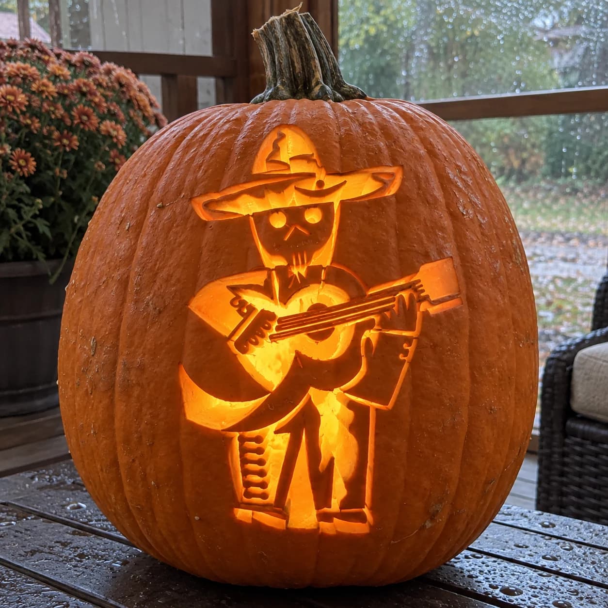 Skeleton Guitarist Pumpkin Stencil