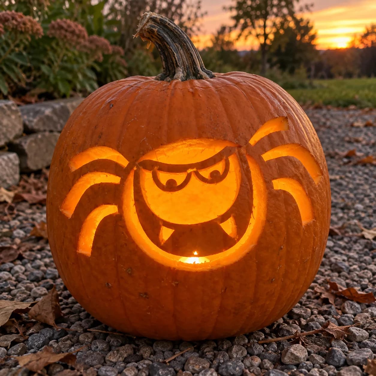 Cartoon Spider Pumpkin Stencil