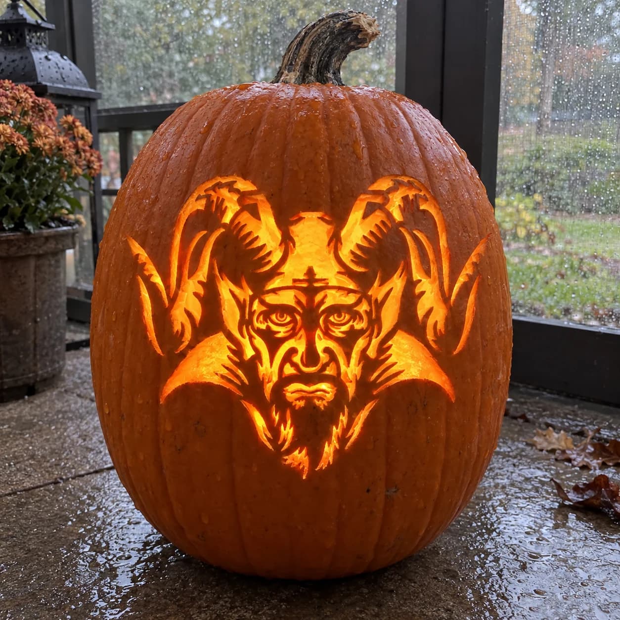 Demon Face Pumpkin Stencil