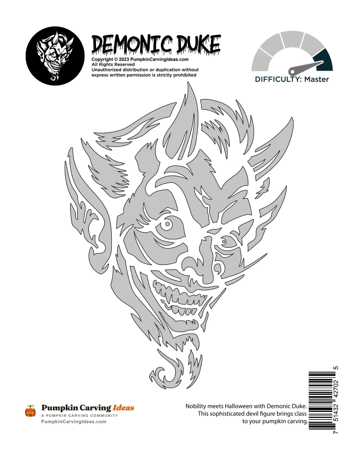 Horned Devil Face printable pattern