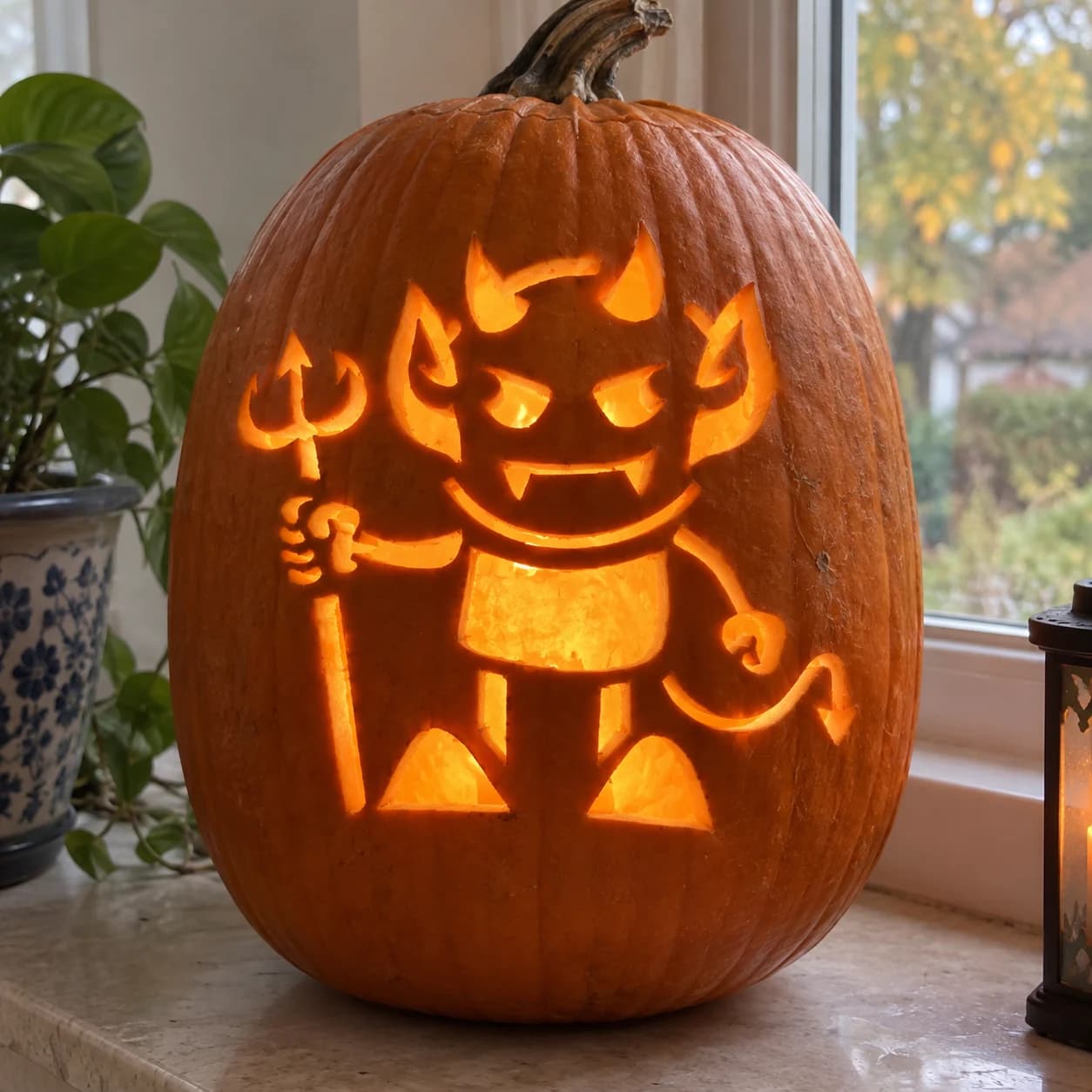 Devil with Trident Pumpkin Stencil