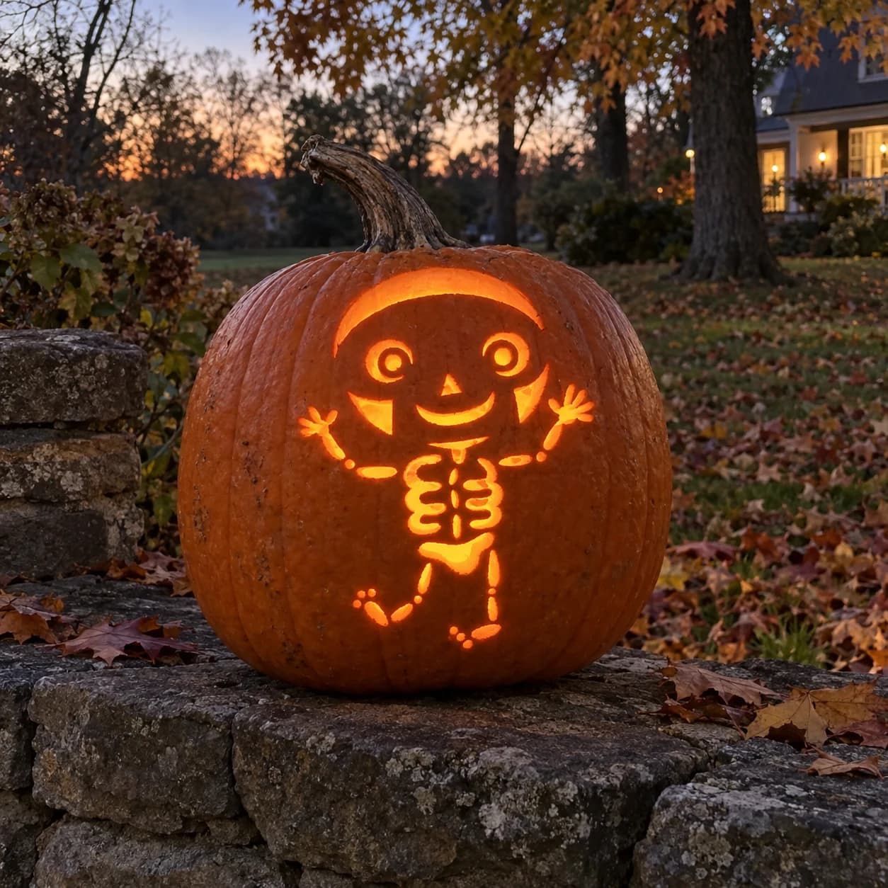 Cartoon Skeleton Pumpkin Stencil