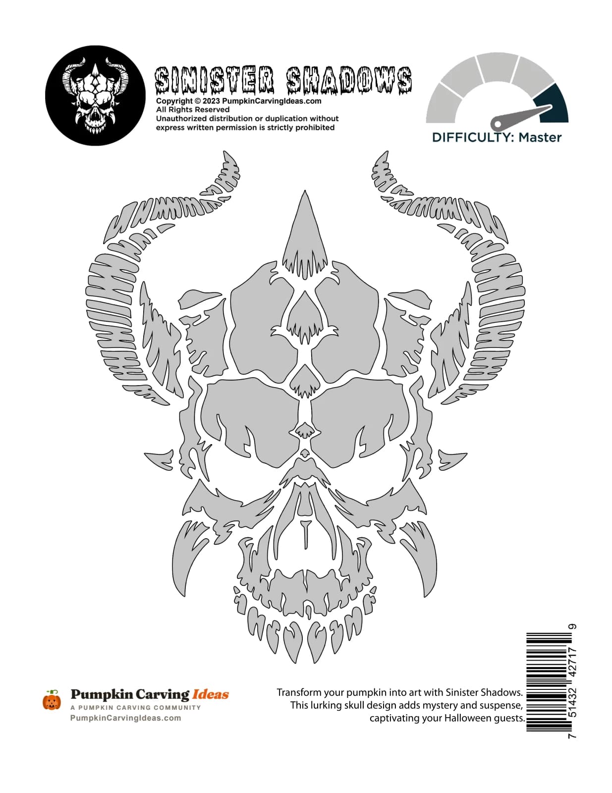 Horned Demon Skull printable pattern