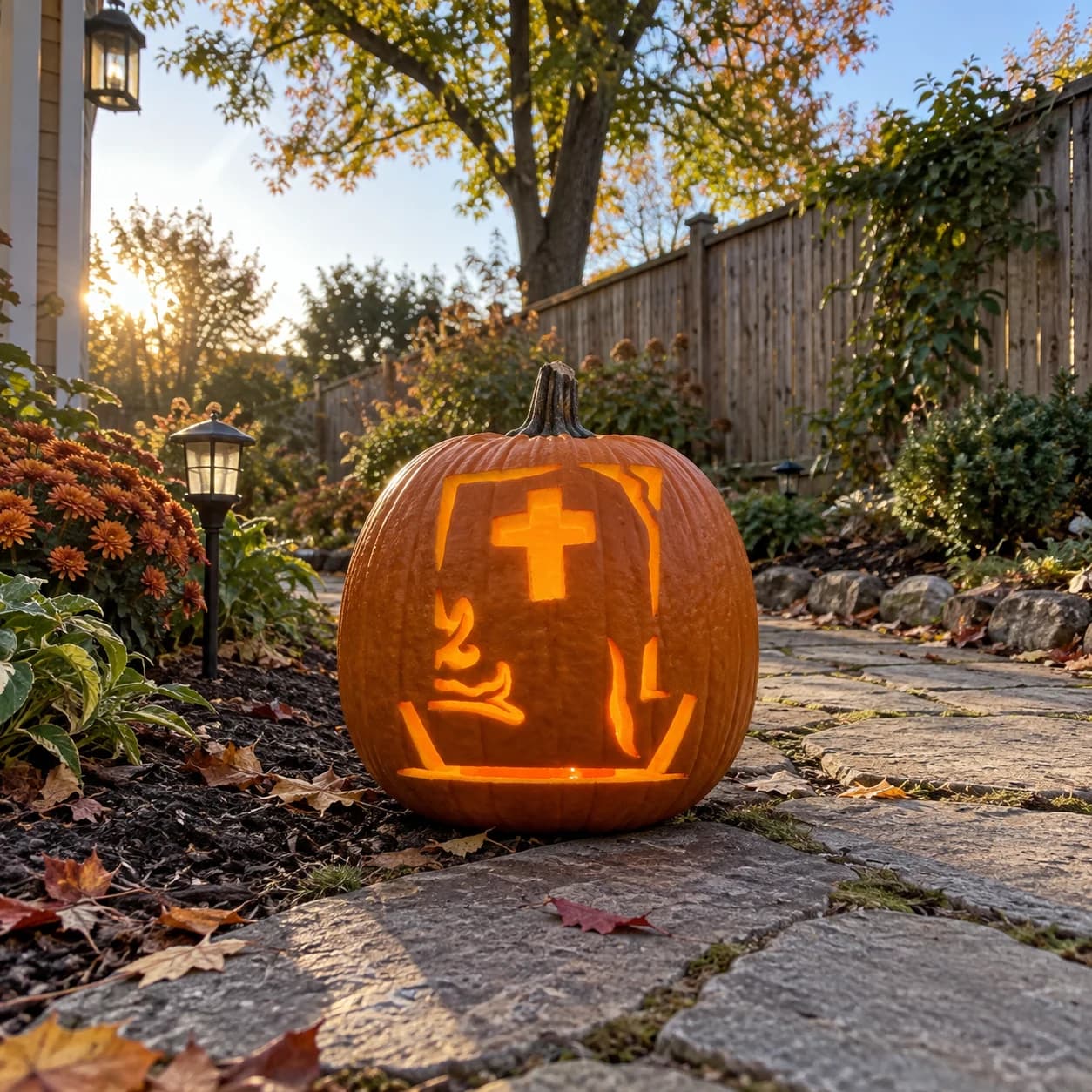 Tombstone with Ghost Pumpkin Stencil