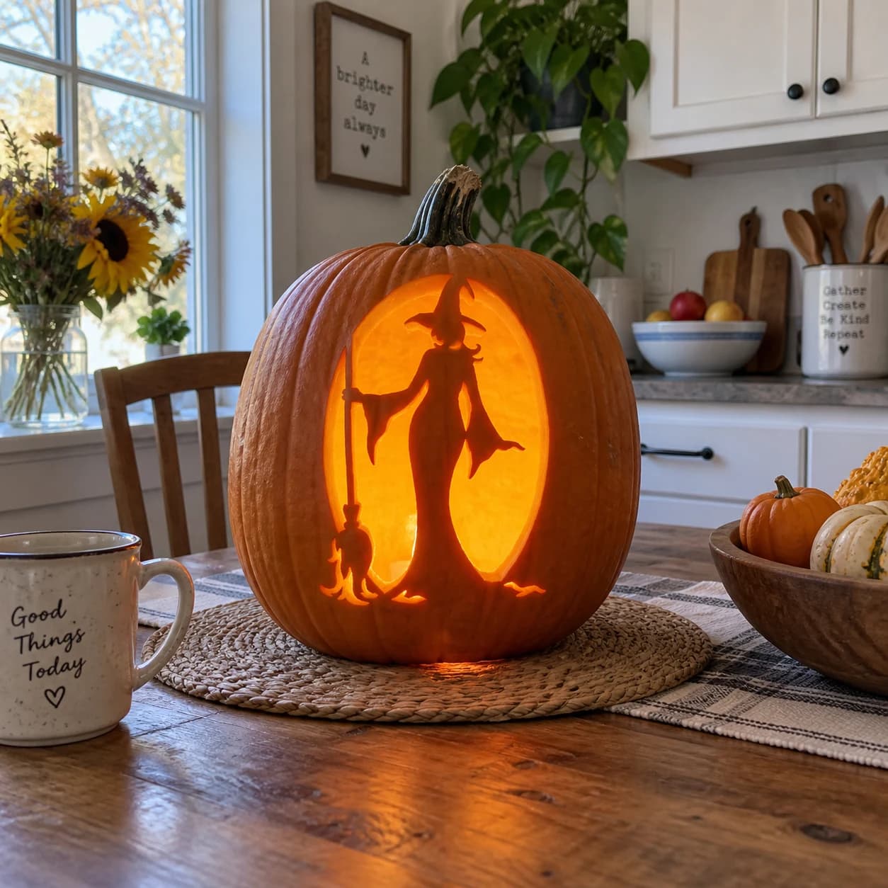 Witch Silhouette Moon Pumpkin Stencil
