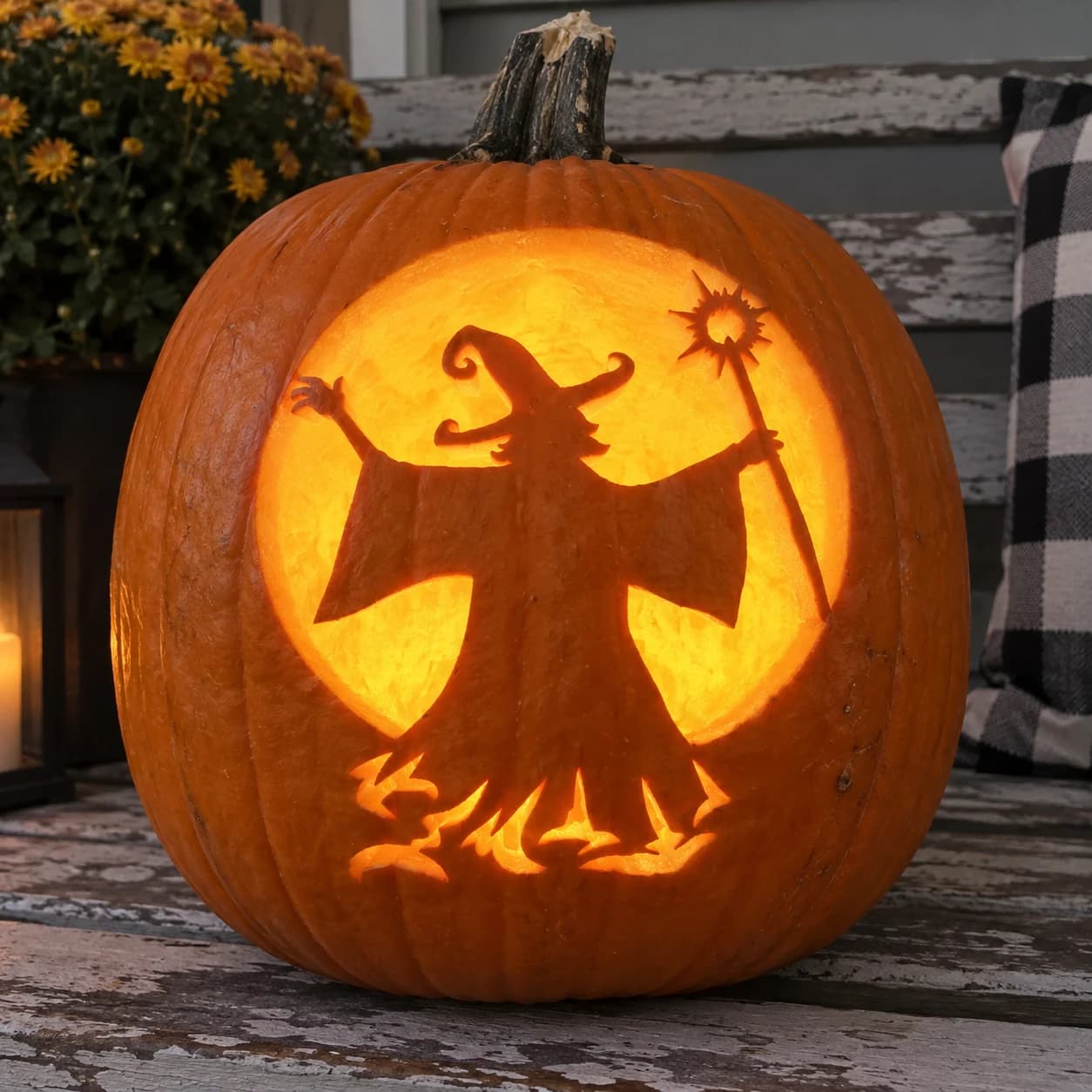 Witch with Staff Pumpkin Stencil