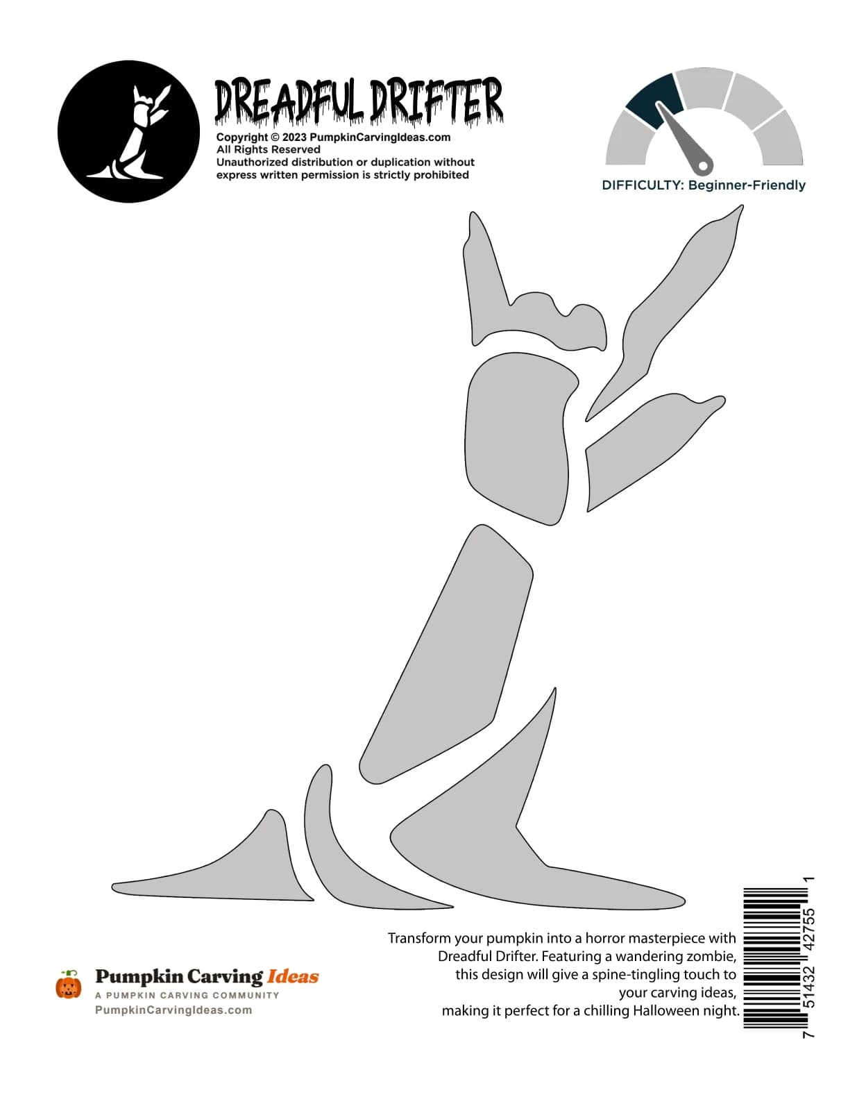 Walking Zombie printable pattern