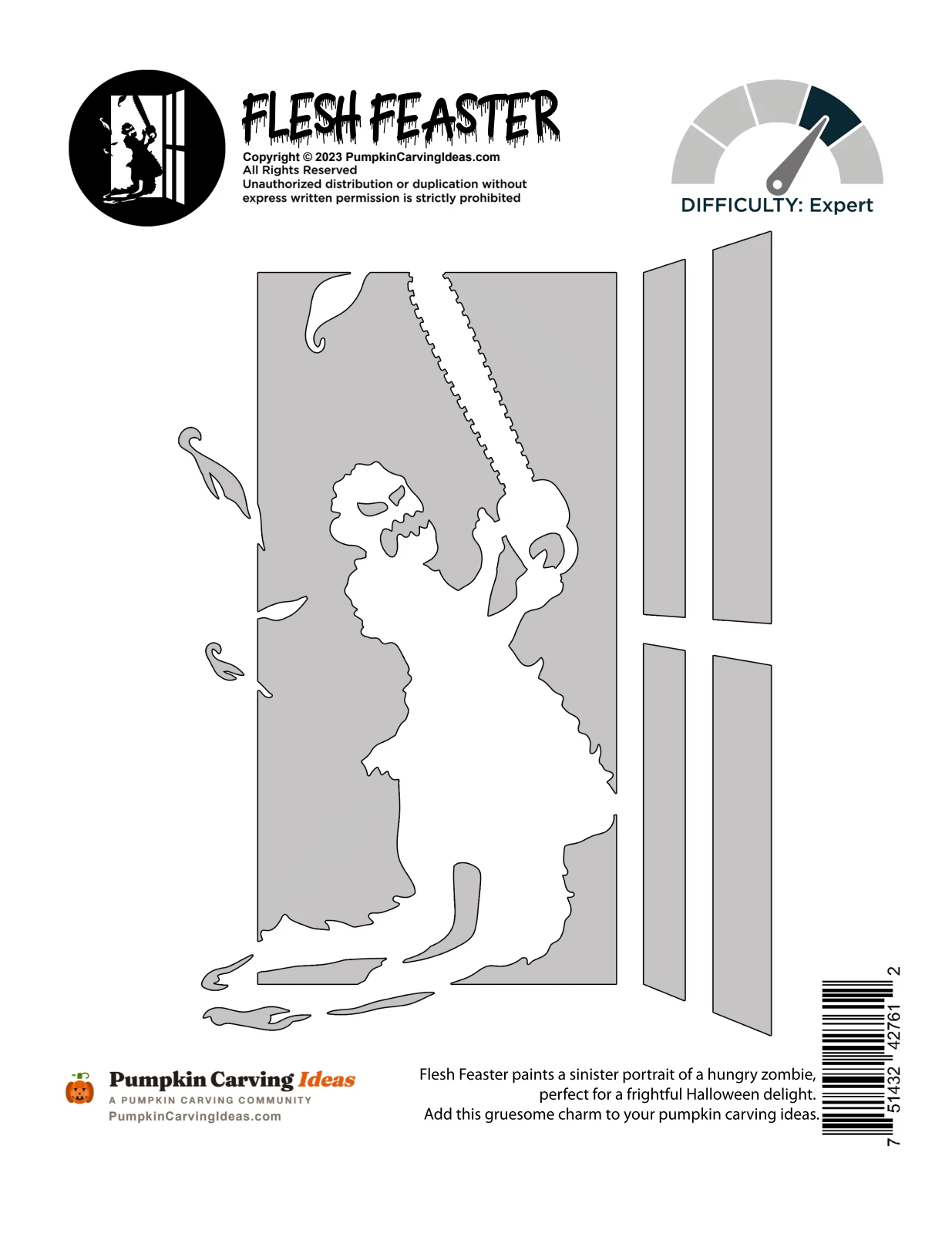 Zombie with Chainsaw printable pattern
