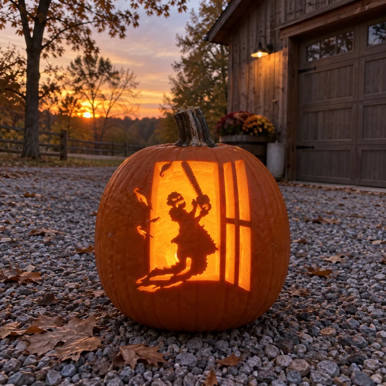 Zombie with Chainsaw Pumpkin Stencil