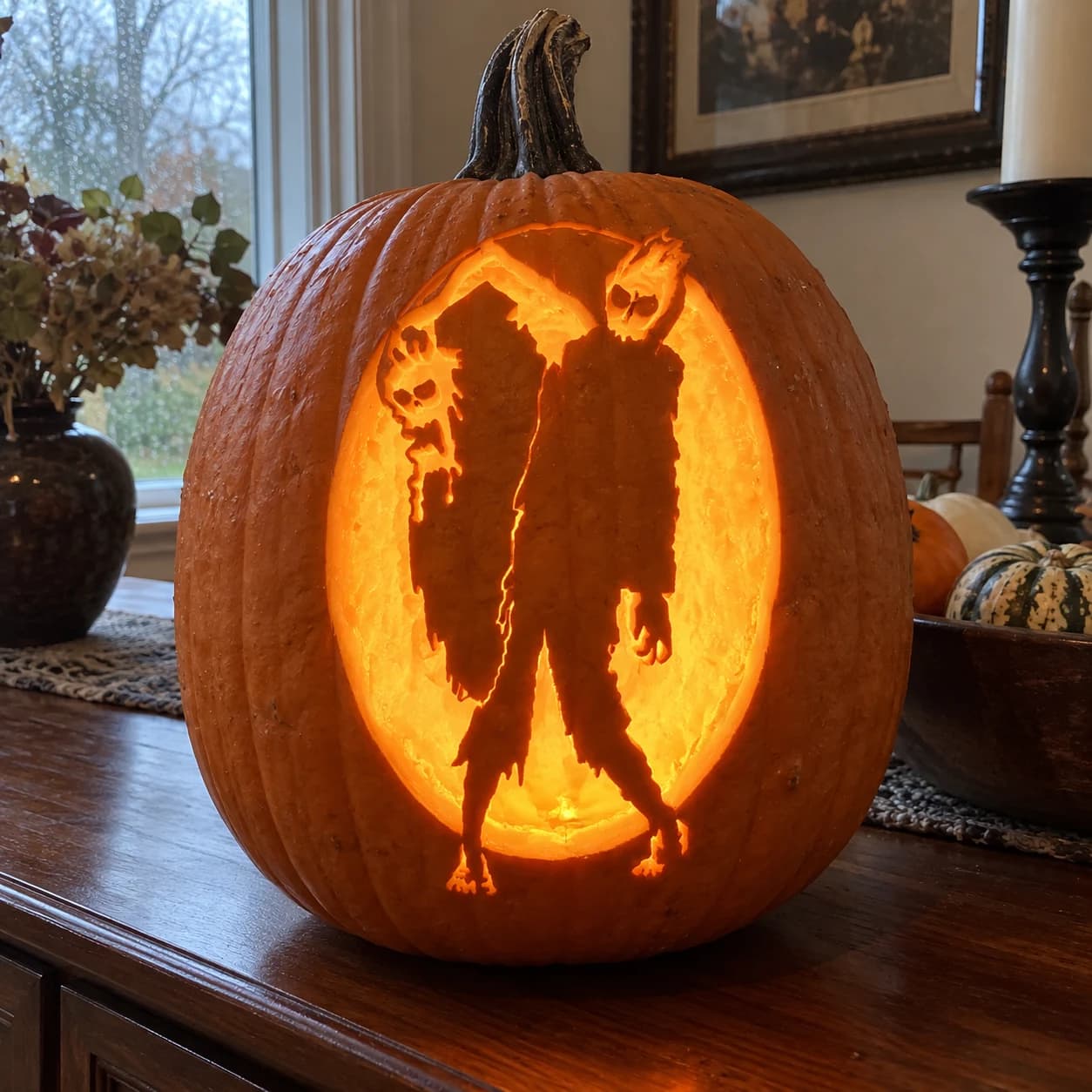 Zombie with Skull Pumpkin Stencil