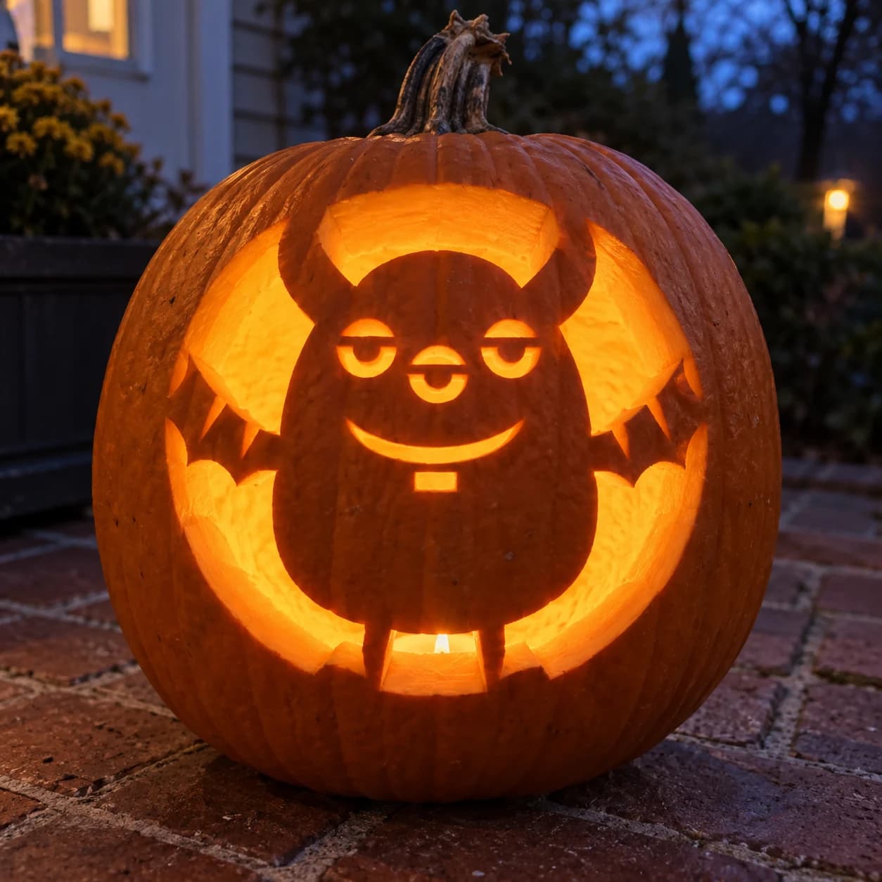 Cute Horned Monster Pumpkin Stencil