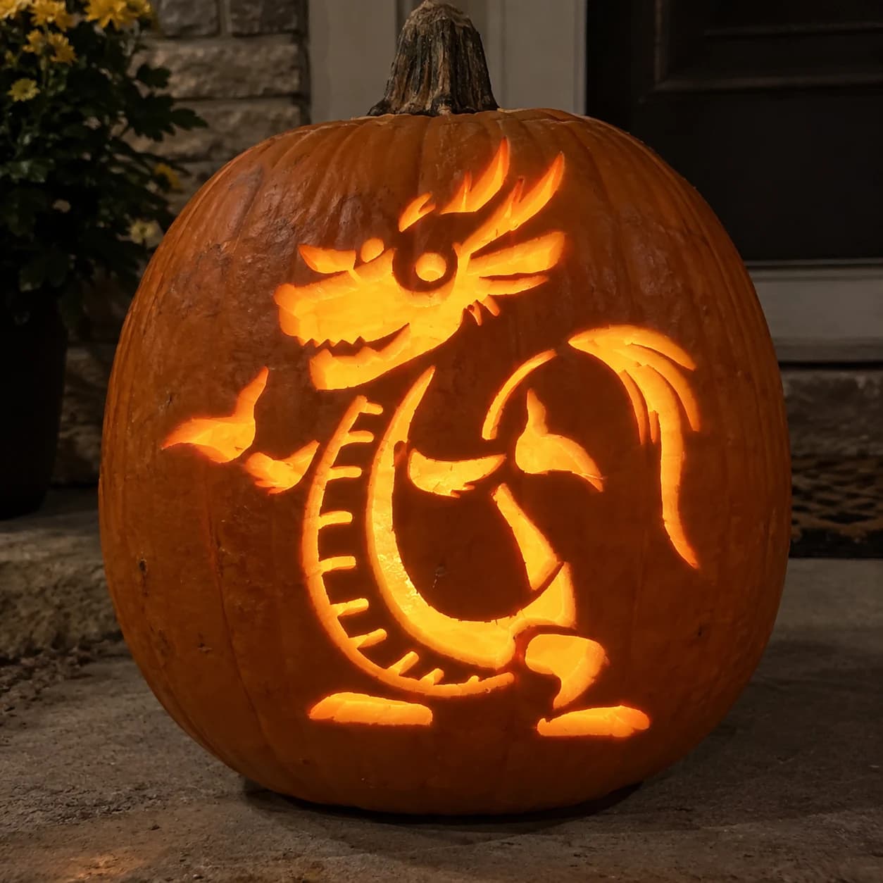 Cartoon Dragon Pumpkin Stencil