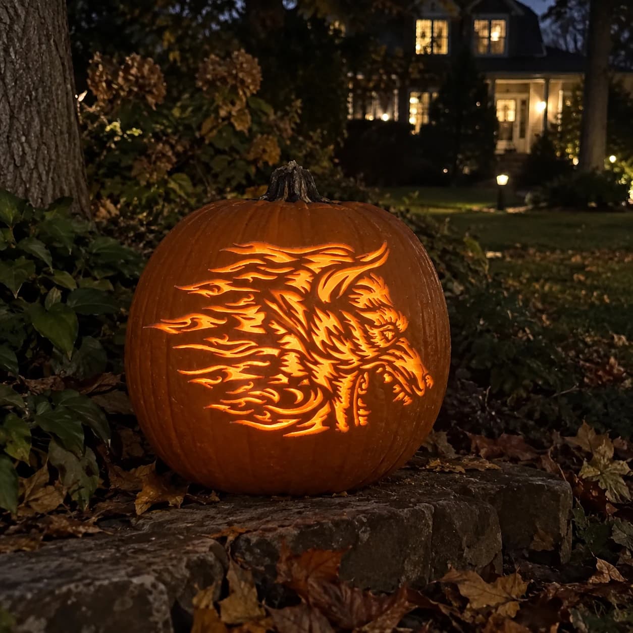 Flame Werewolf Pumpkin Stencil