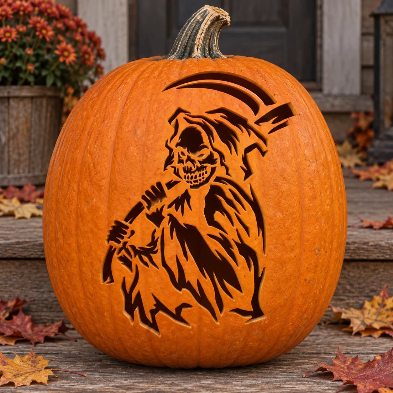 Skeletal Grim Reaper Pumpkin Stencil