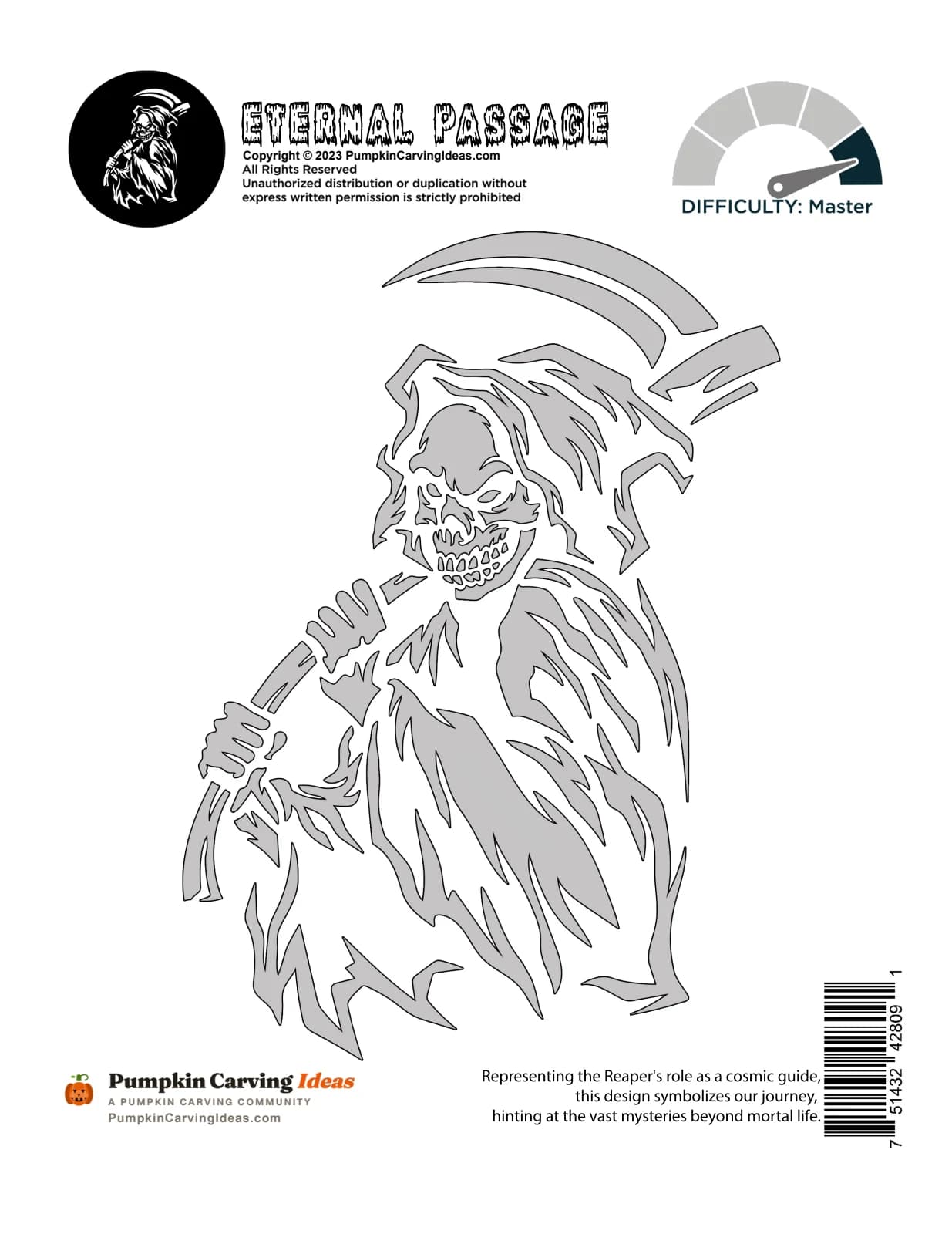 Skeletal Grim Reaper printable pattern