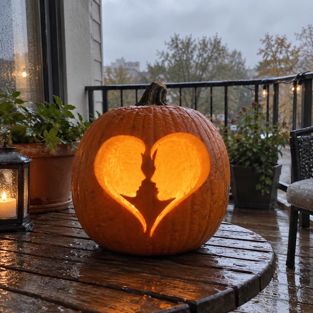 Couple Silhouette Heart Pumpkin Stencil