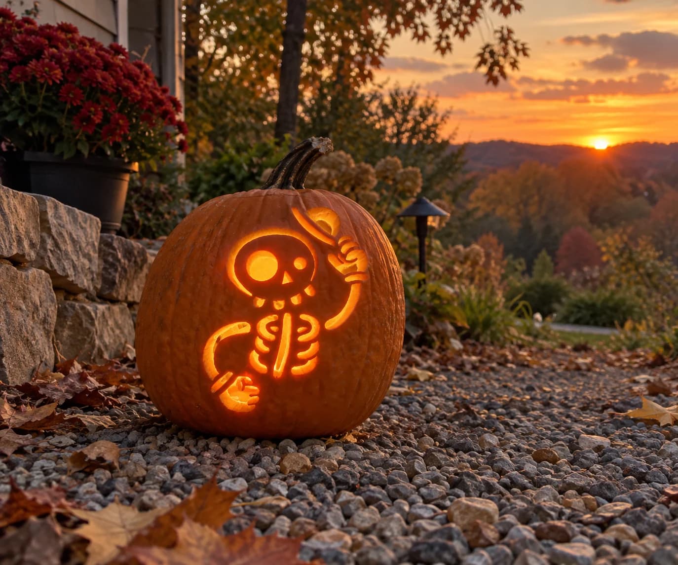 Skeleton in Bowler Hat Pumpkin Stencil