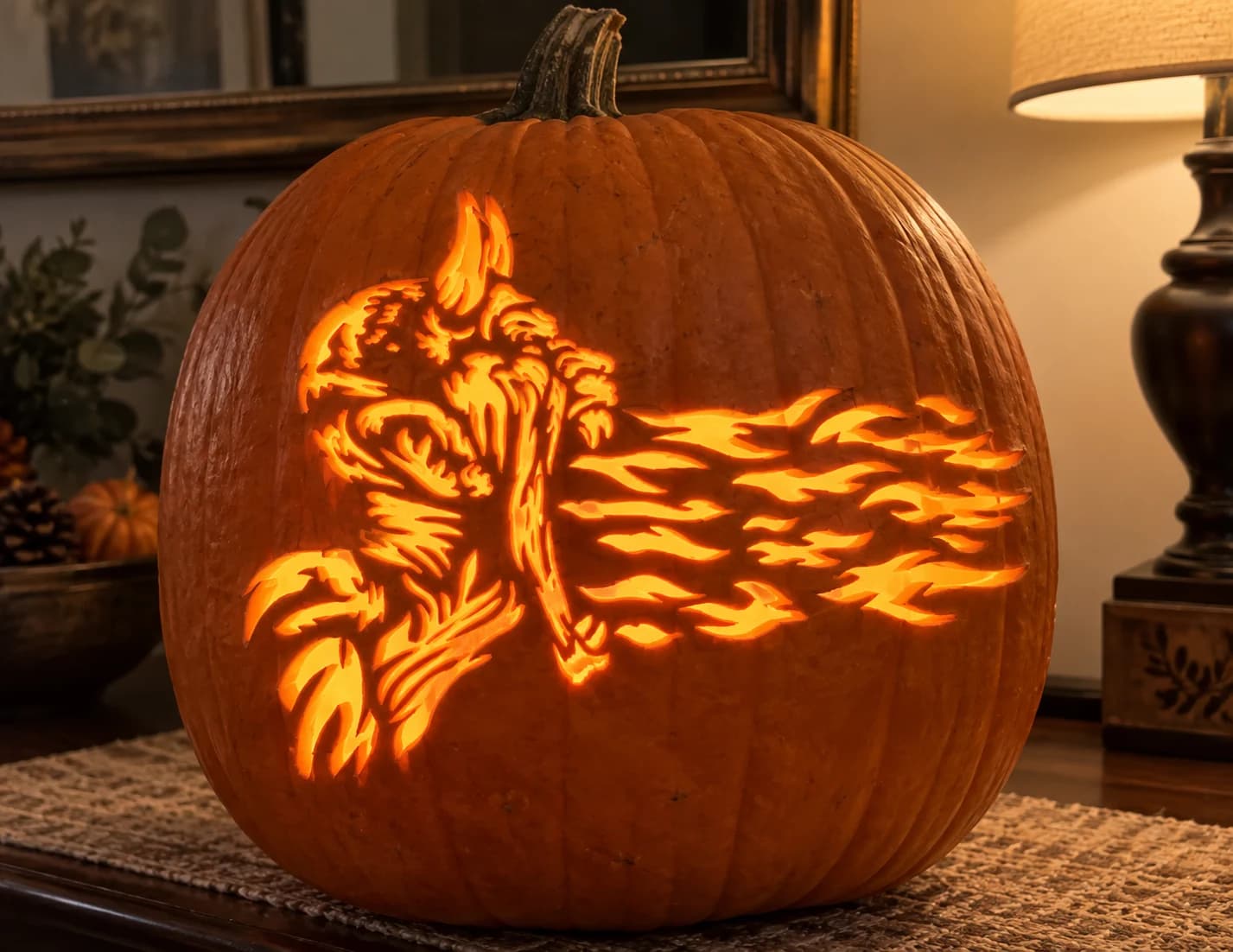 Devil in Flames Pumpkin Stencil