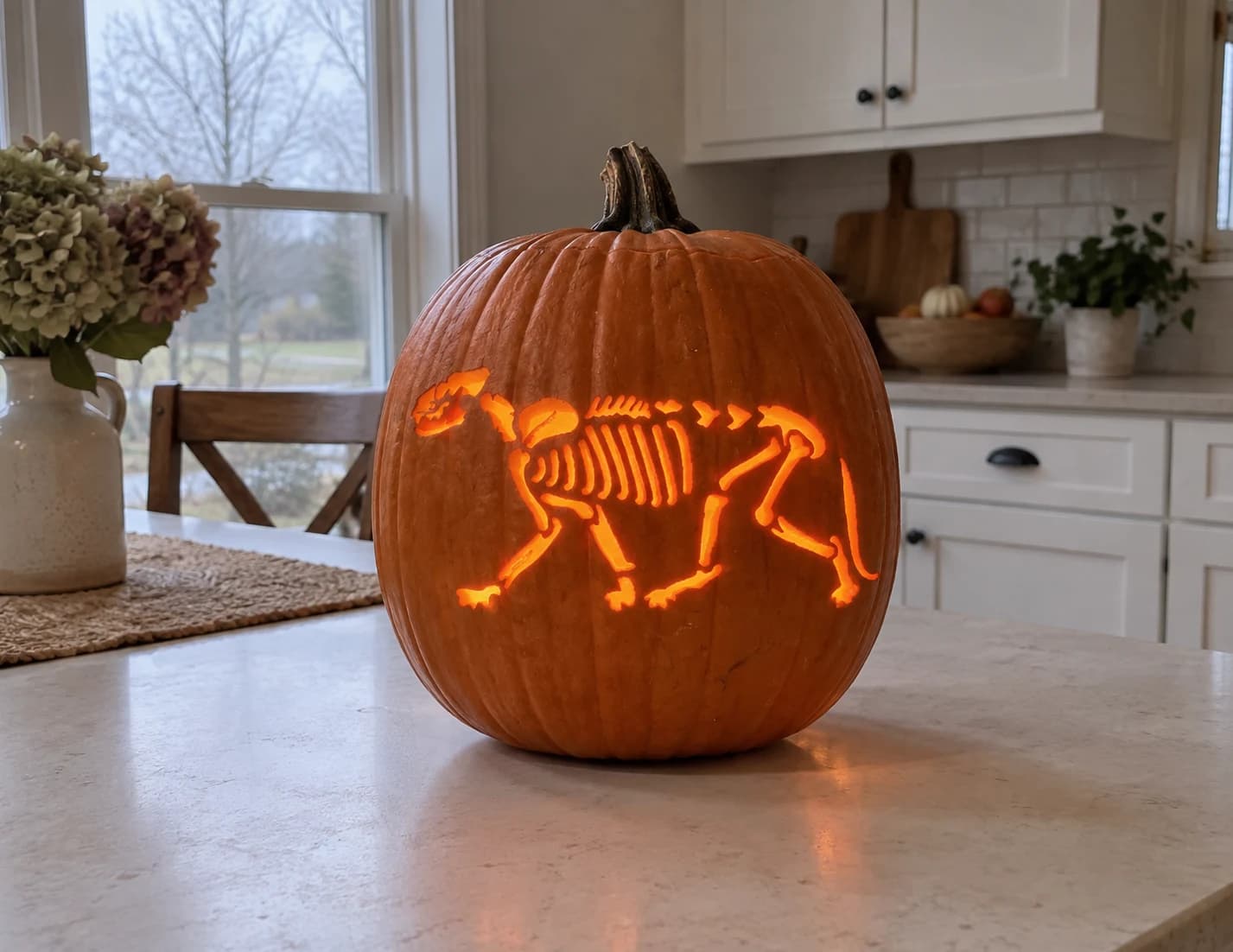 Cat Skeleton Pumpkin Stencil