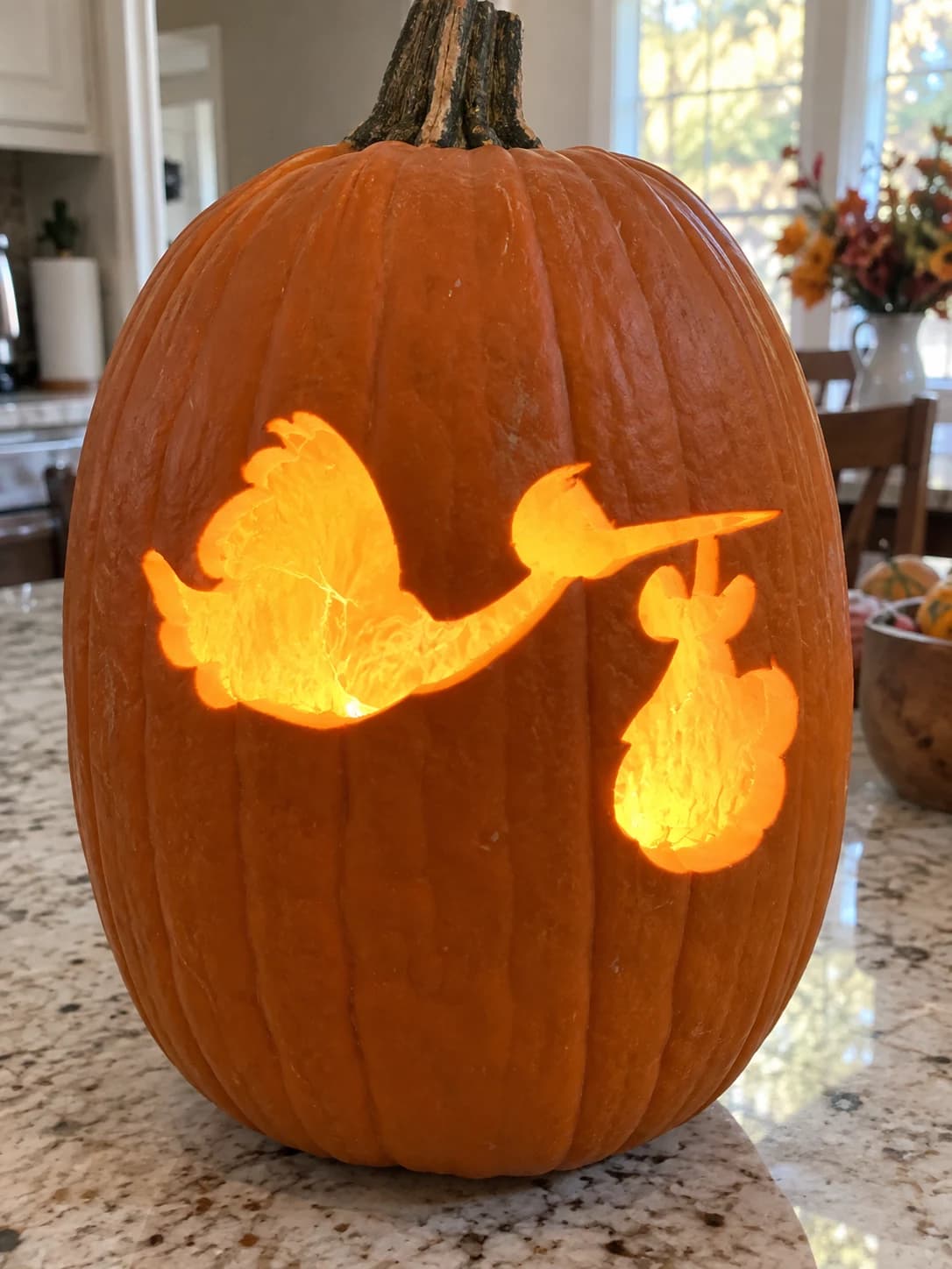Stork with Baby Pumpkin Stencil