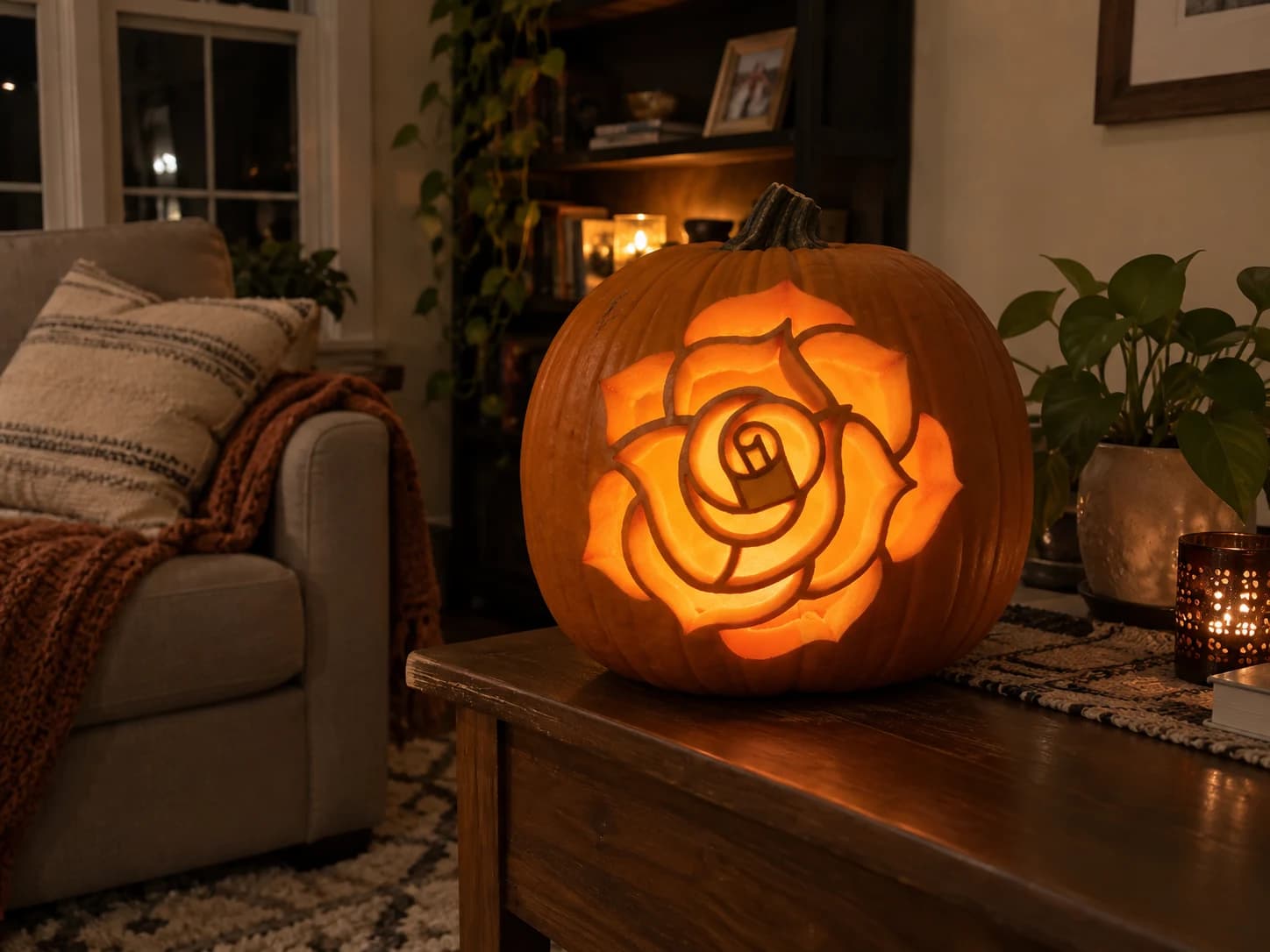 Open Rose Bloom Pumpkin Stencil
